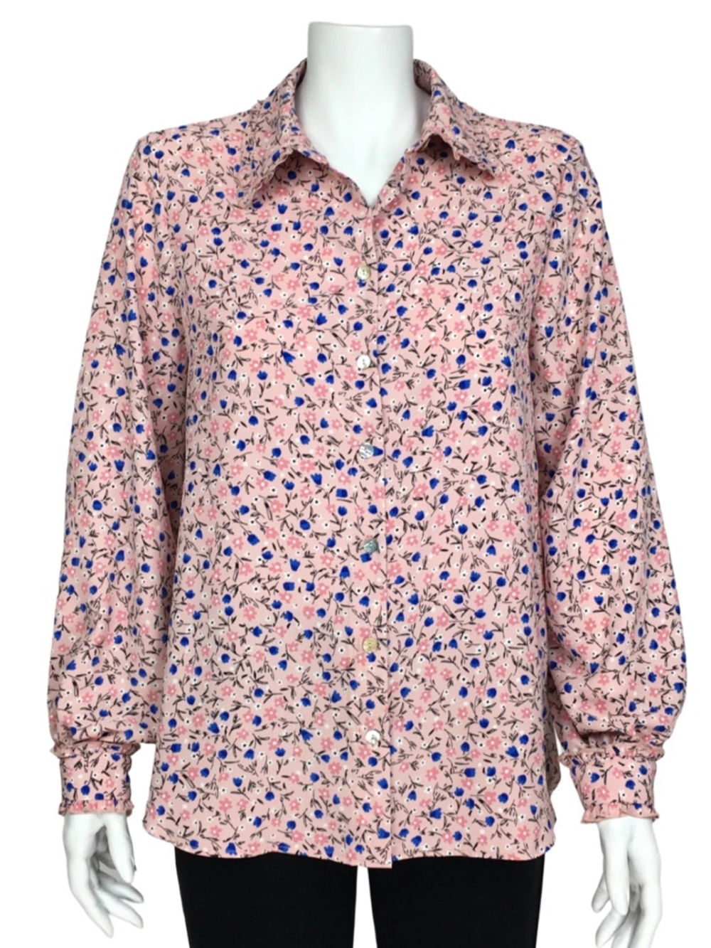 Zara Pink Floral Print Chiffon Button-Up Ruffled Long Sleeve Blouse Sz Small NWT